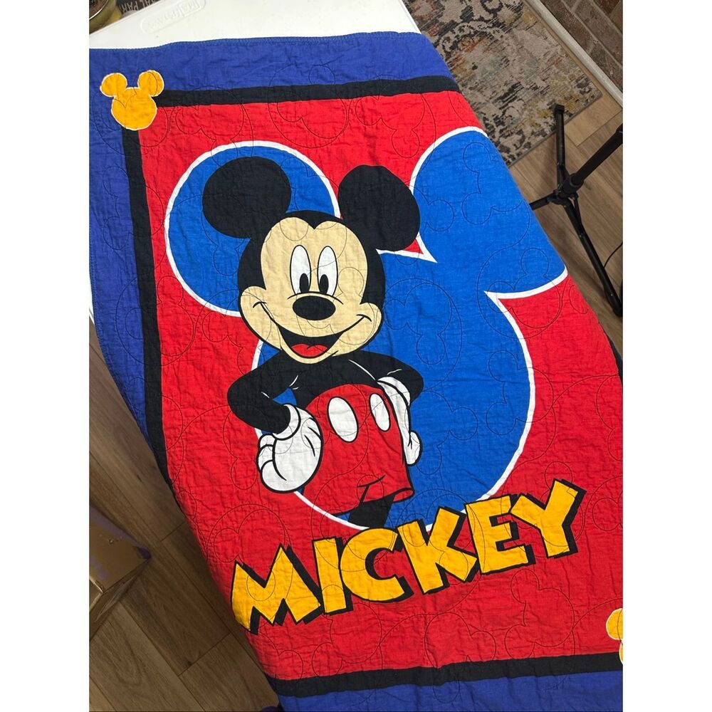 Handmade Multicolor Disney Mickey Mouse Quilted Blanket 39" X 32"